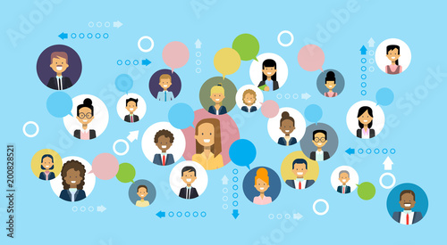 Business People Icons Network Communication And Team Cooperation Concept Flat Vector Illustration