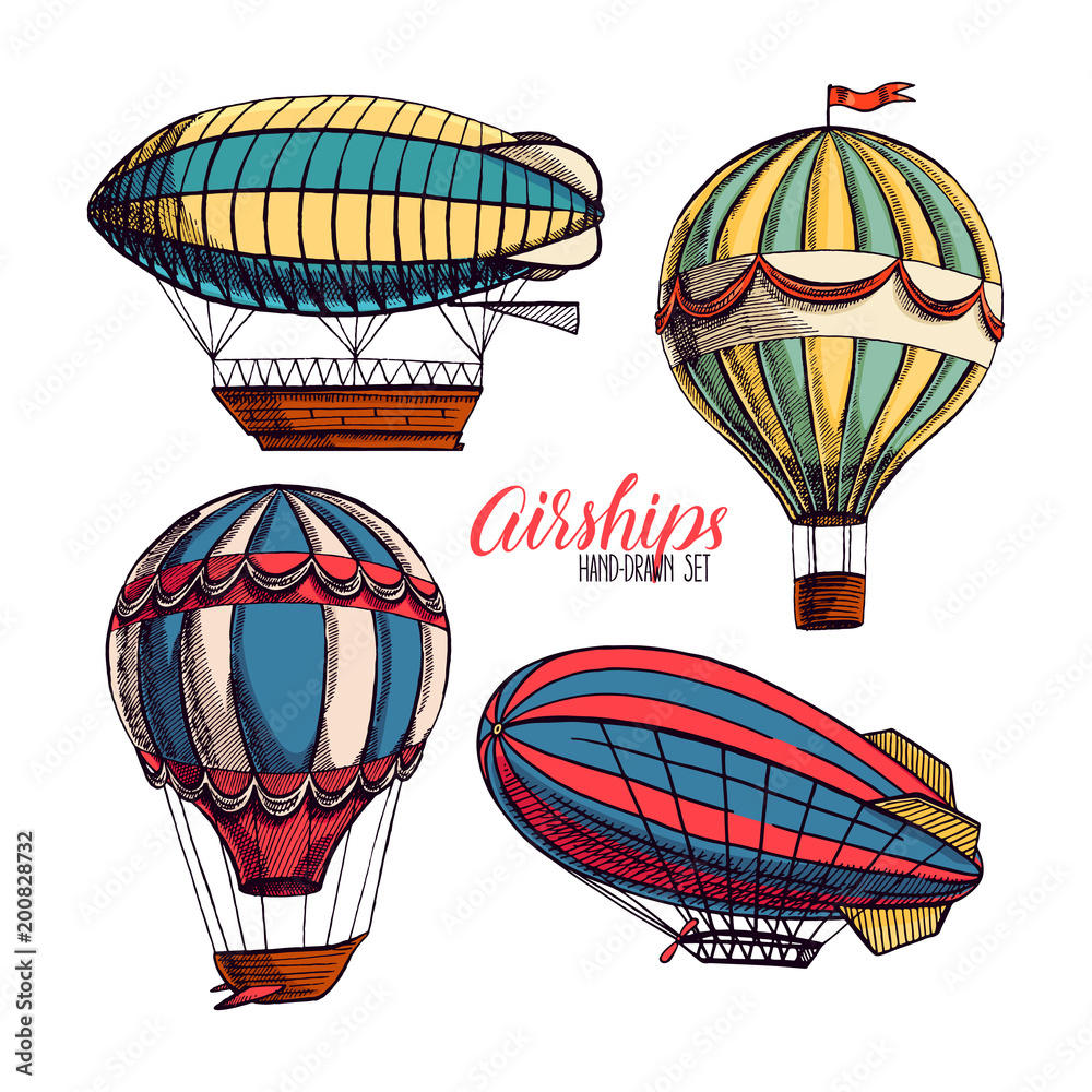 Fototapeta premium set of vintage airships