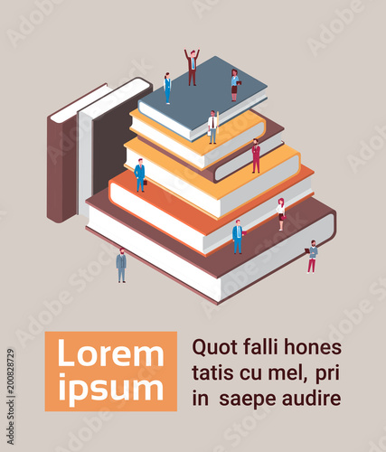Team Of Business People At Stack Of Books Isometric Corporate Education And Brainstorming Concept Vector Illustration
