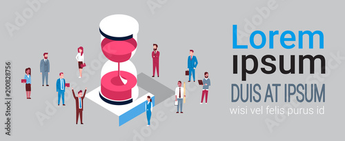 Group Of Business People Standing At Sand Watch Time Management Concept Isometric Vector Illustration