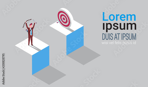 Successful Business Man Hit Arrow In Target Success Strategy And Goal Isometric Vector Illustration
