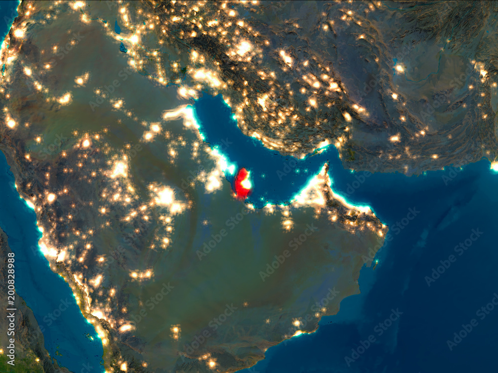 Qatar in red at night