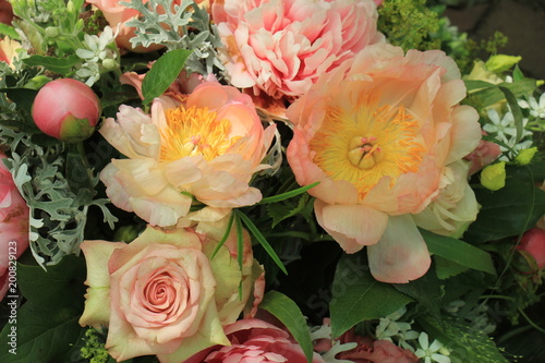 Mixed pink spring bouquet  roses and peonies