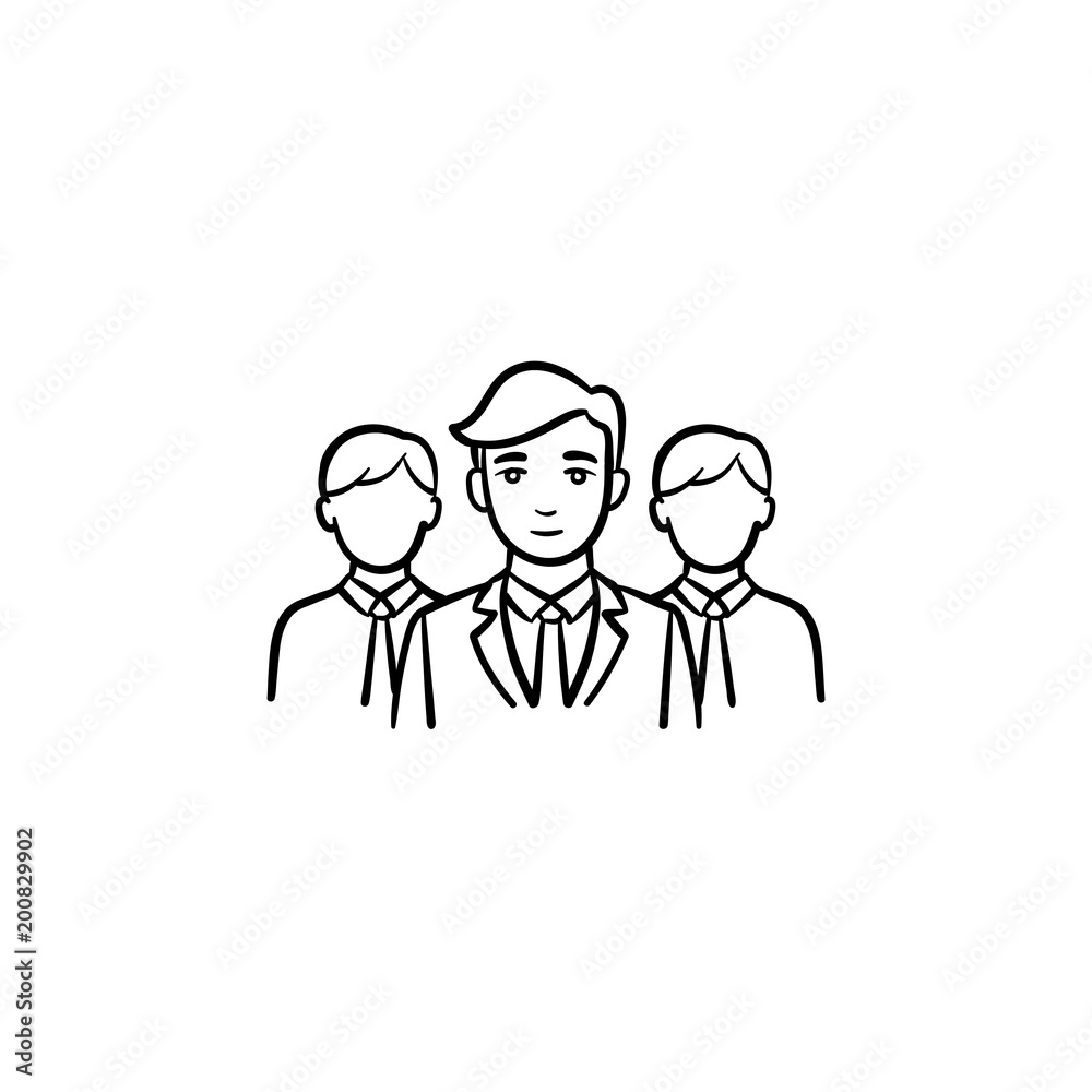 Group of people, team members hand drawn vector outline doodle icon. Work group sketch illustration for print, web, mobile and infographics isolated on white background. Group of people, team members hand drawn vector outline doodle icon. Work group sketch illustration for print, web, mobile and infographics isolated on white background.