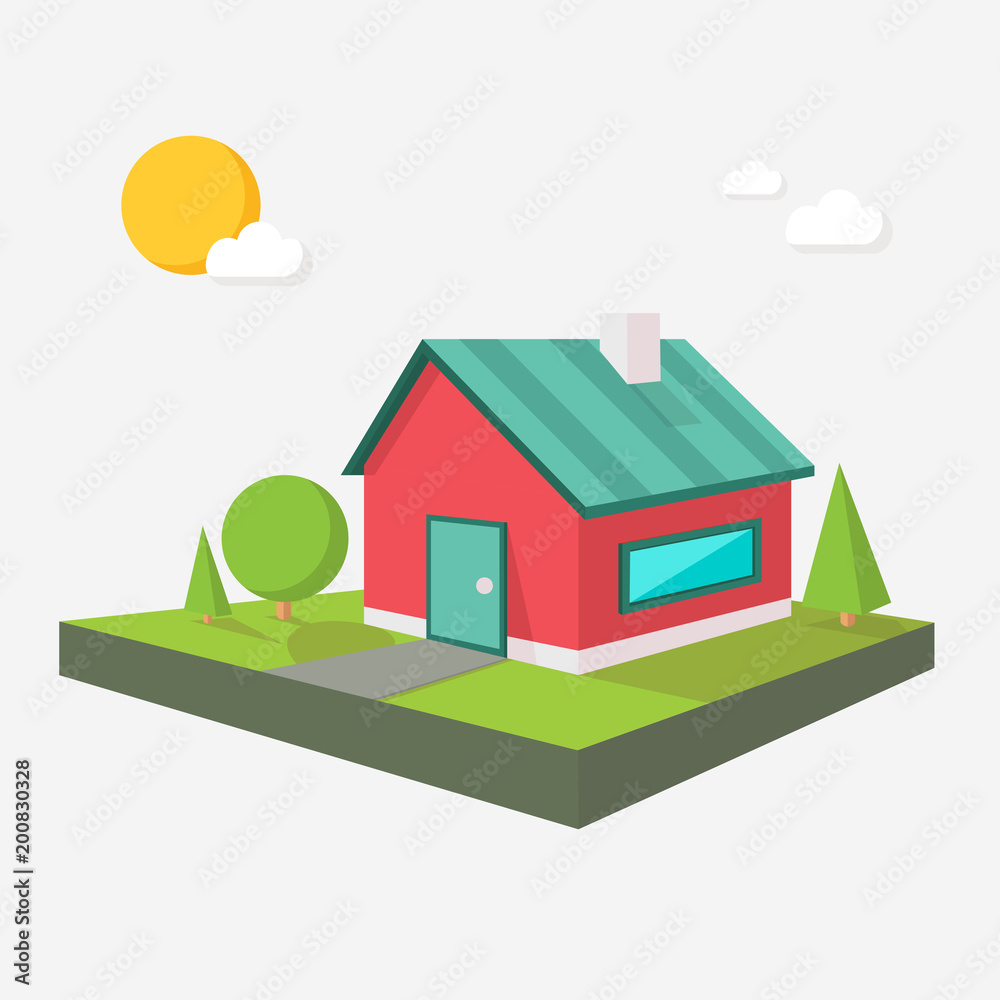 Red and blue house isometric vector illustration Red and blue house isometric vector illustration