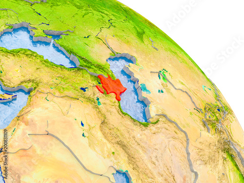 Azerbaijan in red model of Earth