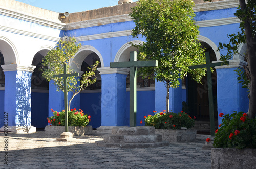 Painted walls and doorways in the Santa Catalina monastery  Arequipa  Peru