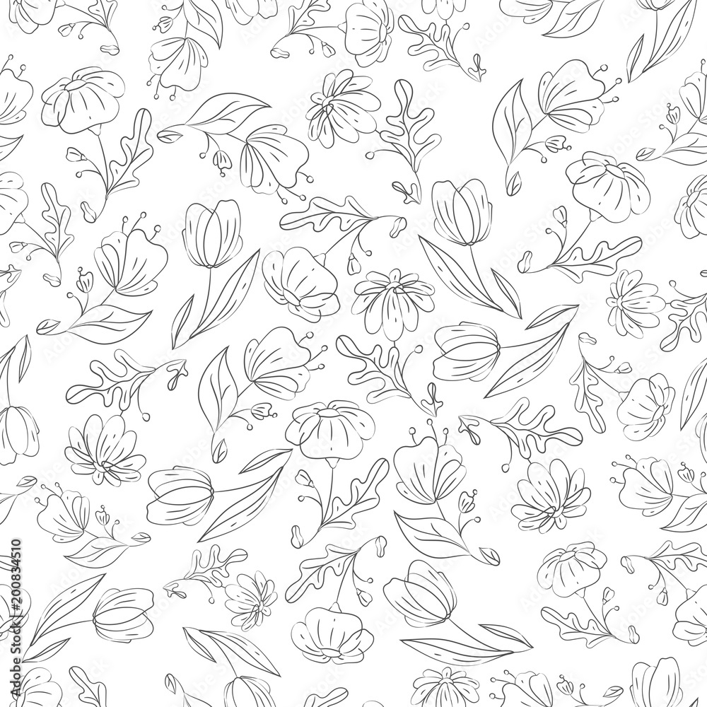 Seamless floral painting pattern with flower and leaves. Hand Seamless floral painting pattern with flower and leaves. Hand