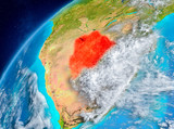 Space view of Botswana in red