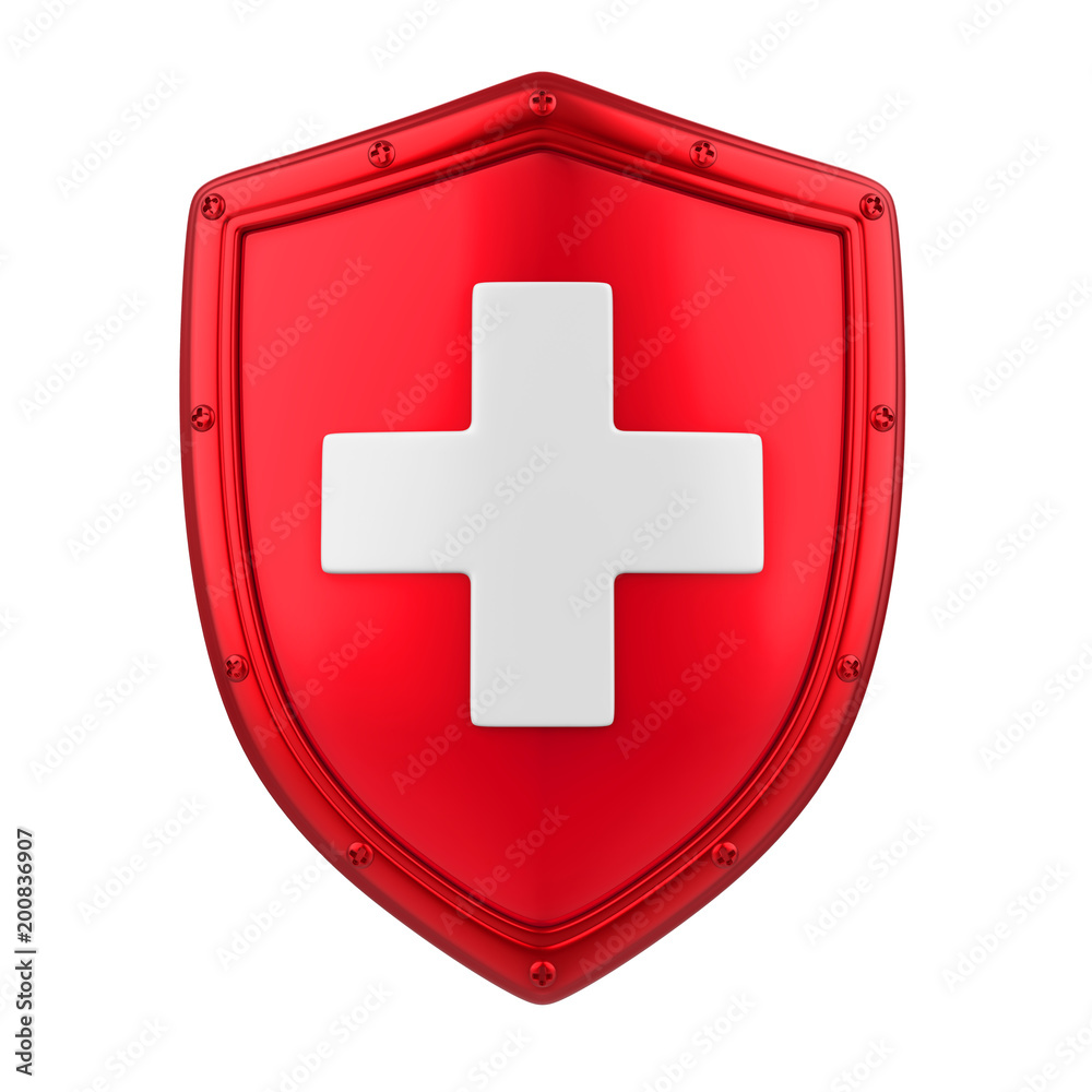 Fototapeta premium Red Shield with Cross Isolated
