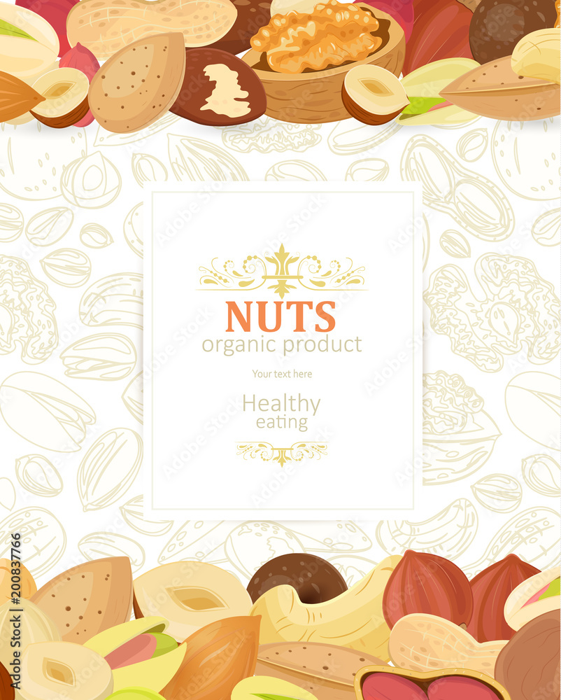 elegant poster with collection different of nuts for your design