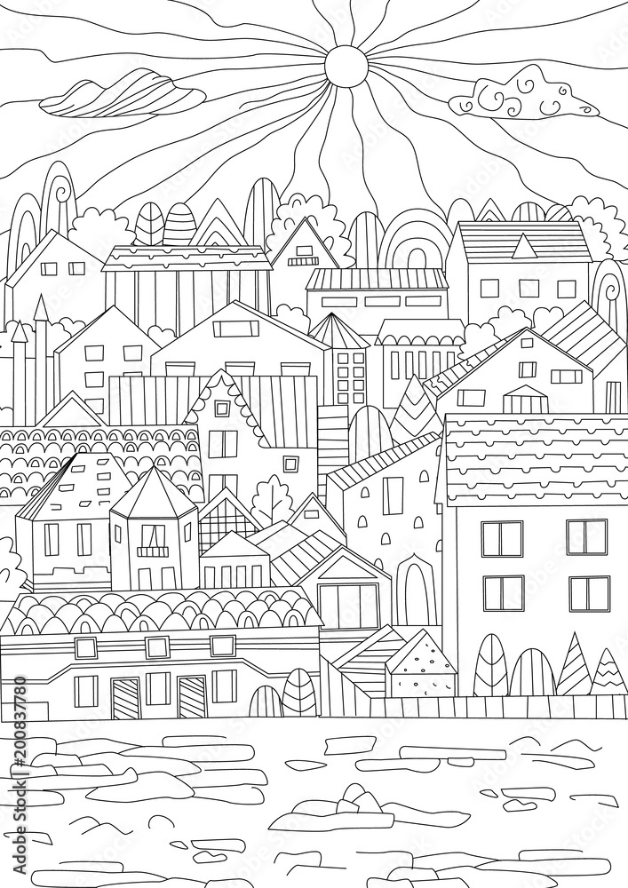graceful cityscape for your coloring book