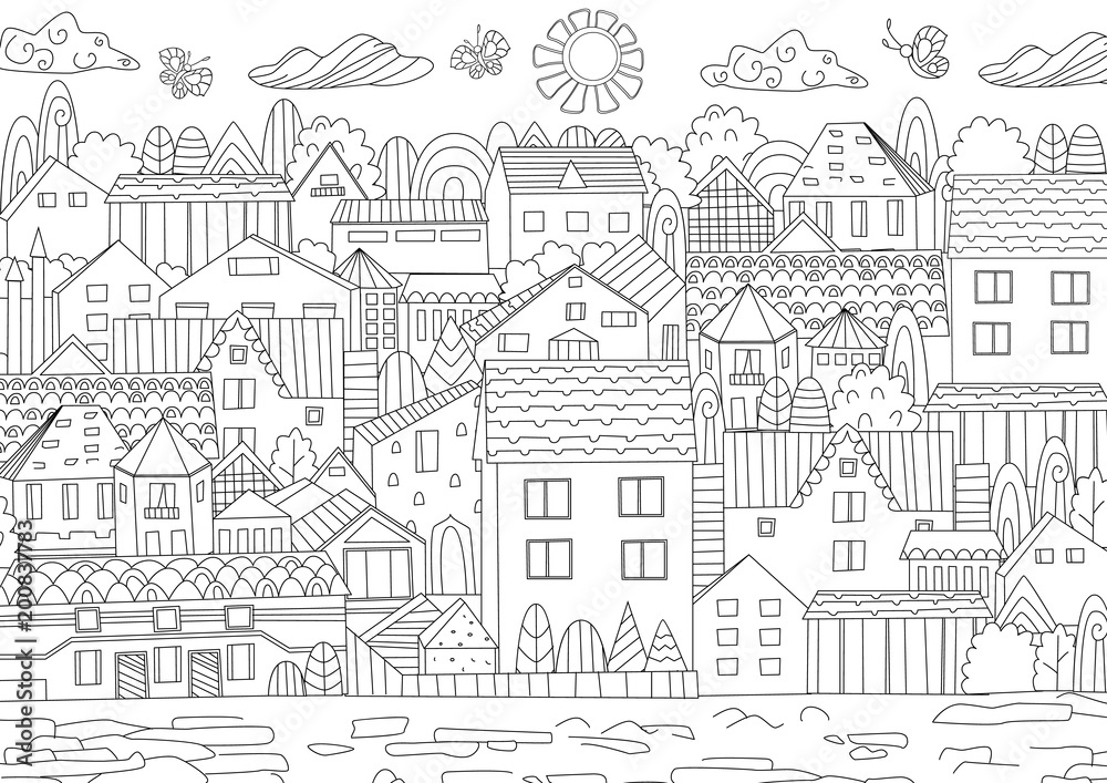 cozy cityscape for your coloring book