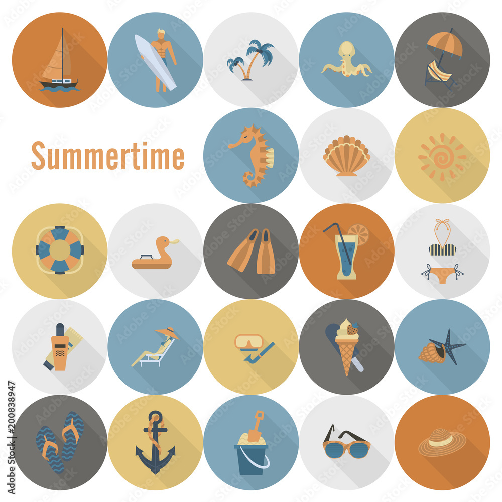 Summer and Beach Simple Flat Icons Summer and Beach Simple Flat Icons