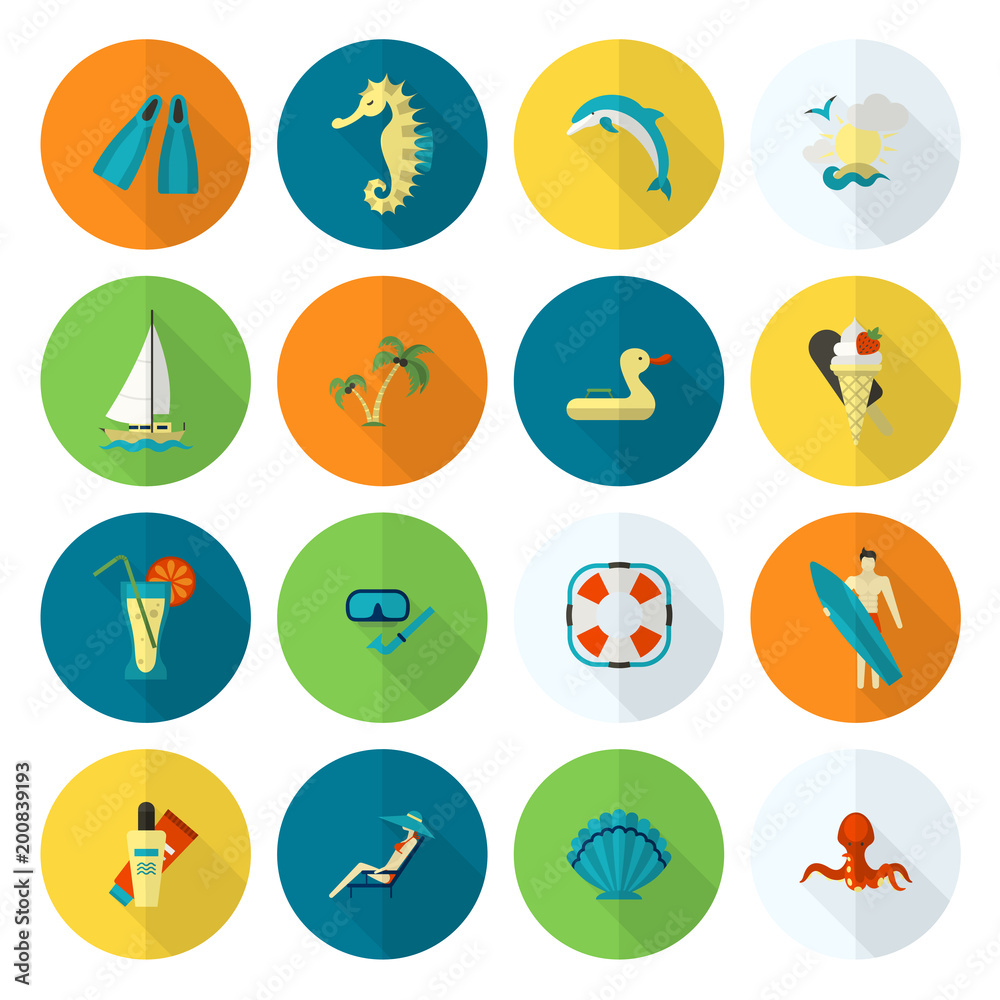 Summer and Beach Simple Flat Icons