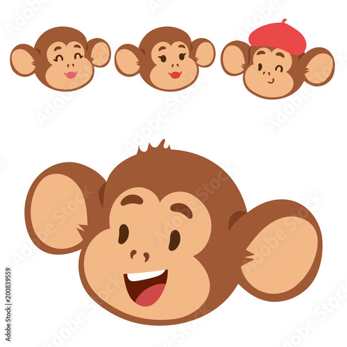 Monkeys rare animal vector cartoon macaque head like people nature primate character wild zoo ape chimpanzee illustration.