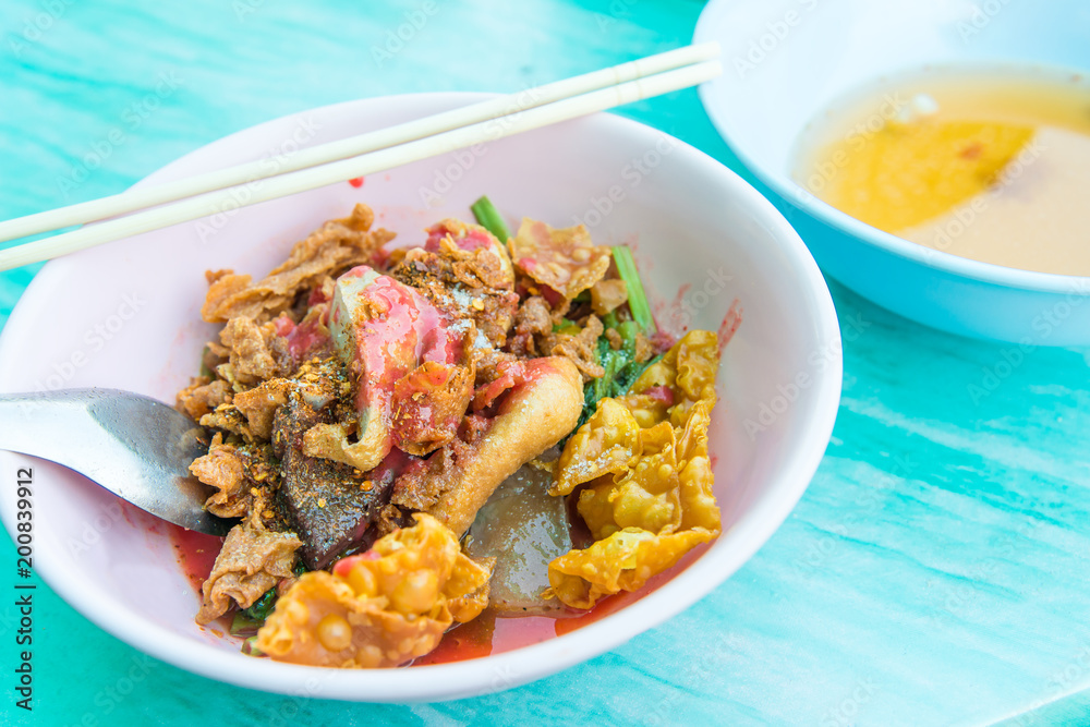 Yong Tau Foo noodles is the Hakka Chinese food soup and red sauce with