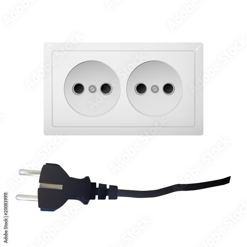 Electrical adapter with two outlet. AC power plugs and sockets. Vector illustration.