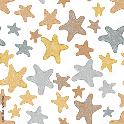 Seamless pattern background with starfish. Sea inhabitants vector illustration. Beach concept. Summer holiday.