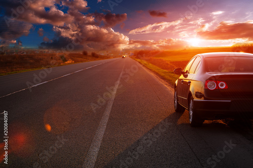 Blurred road and car, speed motion background