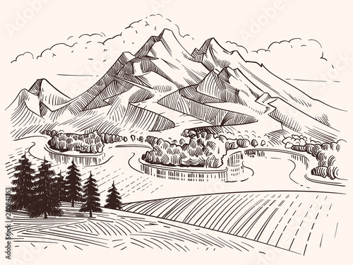 Dibujo de paisaje de montaña