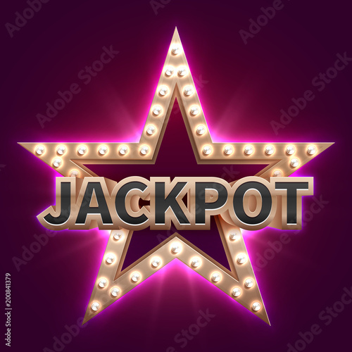Vintage casino mega bonus poster with retro illuminated star. Showtime and jackpot vector background