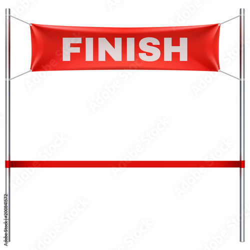 Finish line with red textile banner and ribbon vector illustration isolated on white background