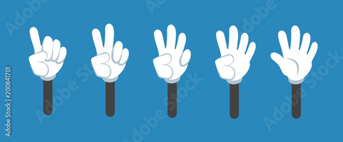 Cartoon counting hand with number gestures isolated set. Countdown with fingers vector symbols