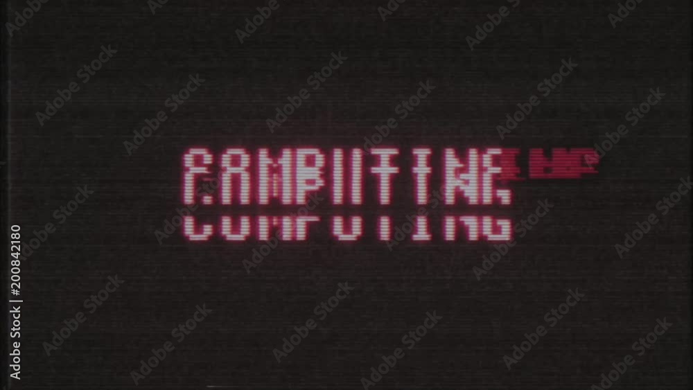 retro videogame COMPUTING word text computer old tv glitch interference noise screen animation seamless loop New quality universal vintage motion dynamic animated background colorful joyful video