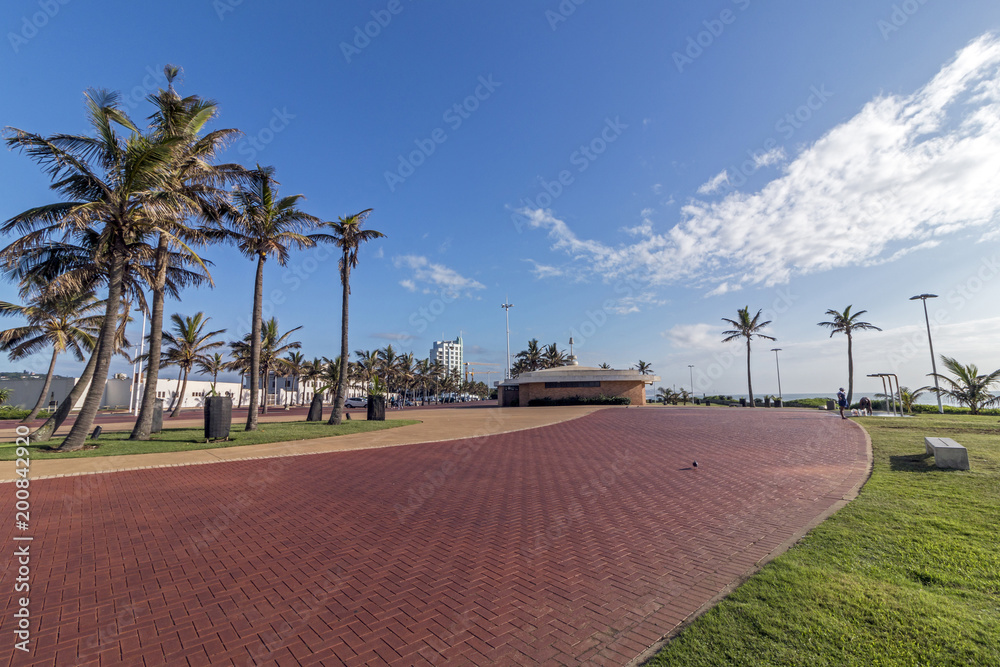 Empty Patterned and Paved Promenade on Beachfront