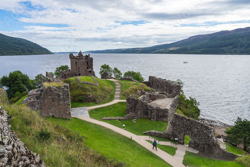 Ruins of Urquhart Castle on the shores of Loch Ness lake, Highlands, Scotland, Britain