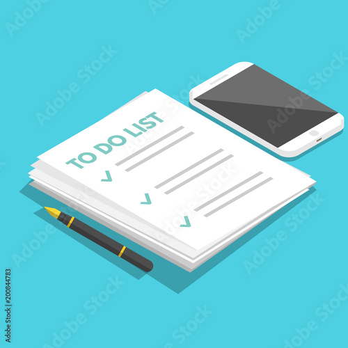 To Do list isometric, Planning concept. Tasks are completed. Vector flat illustration.