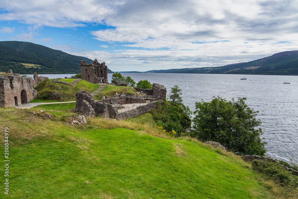 Ruins of Urquhart Castle on the shores of Loch Ness lake, Highlands, Scotland, Britain