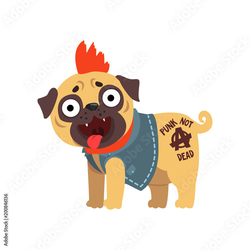 Funny pug dog character in a punk rocker costume vector Illustration on a white background