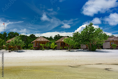 Wooden beach hut on Koh Rong Samloem Island, Cambodia. Saracen Bay. 