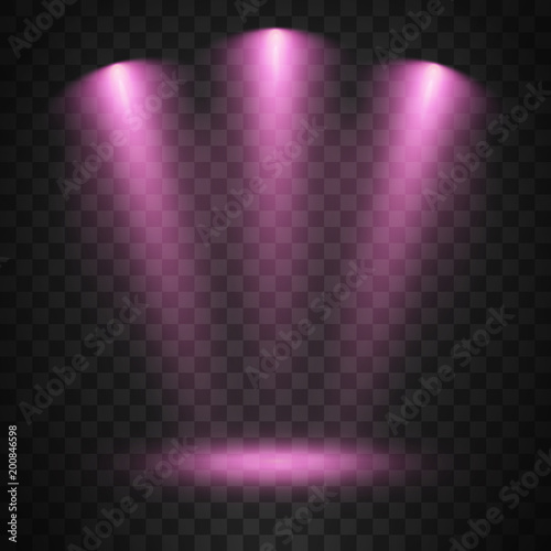 Purple spotlights on transparent background