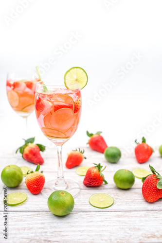 Pink Detox Drink of Strawberry, Cucumber and Lime, Idea for Infused Water, Detox Juice, Summer Drink, Party Drink