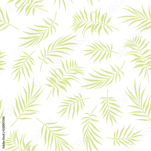 Tropical palm leaves seamless pattern on a white background