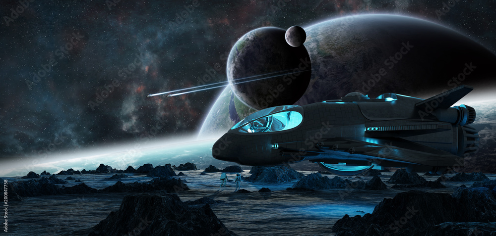 Fototapeta premium Astronauci badający asteroidę jako elementy renderowania 3D tego obrazu dostarczone przez NASA