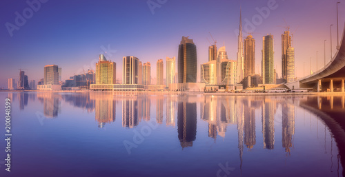 Dubai Business bay during purple sunrise © boule1301