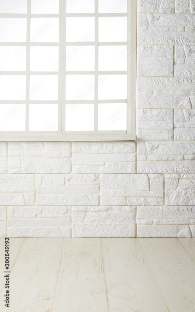 素材 白レンガ壁 窓 白木床 Stock Photo Adobe Stock