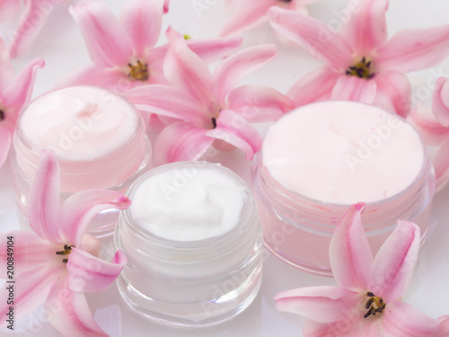 Natural cosmetics with spring flowers, fresh as spring beauty concept