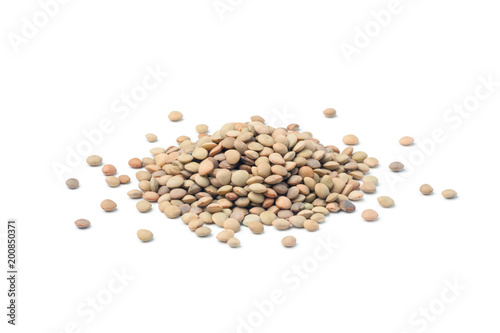 Pile of green lentil isolated on white