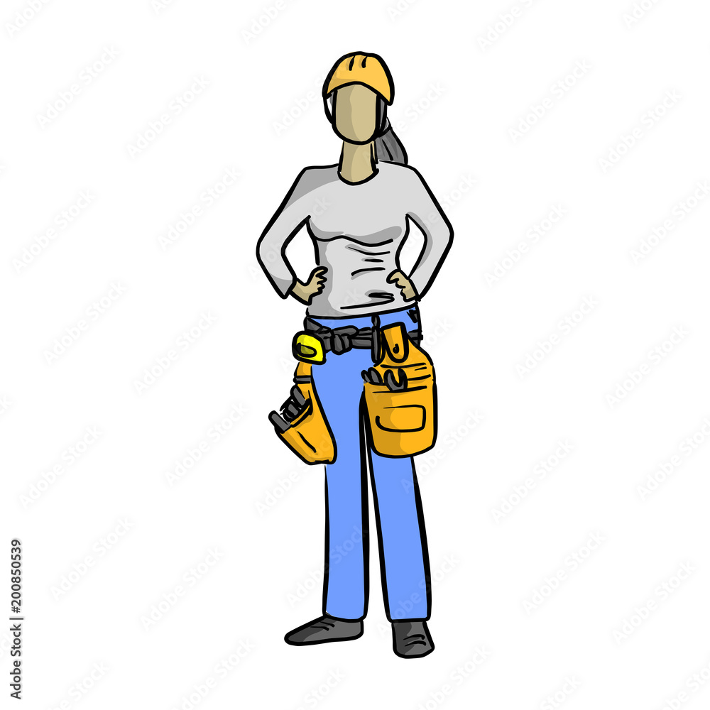 female mechanic or plumber handyman vector illustration sketch hand drawn with black lines isolated on white background female mechanic or plumber handyman vector illustration sketch hand drawn with black lines isolated on white background