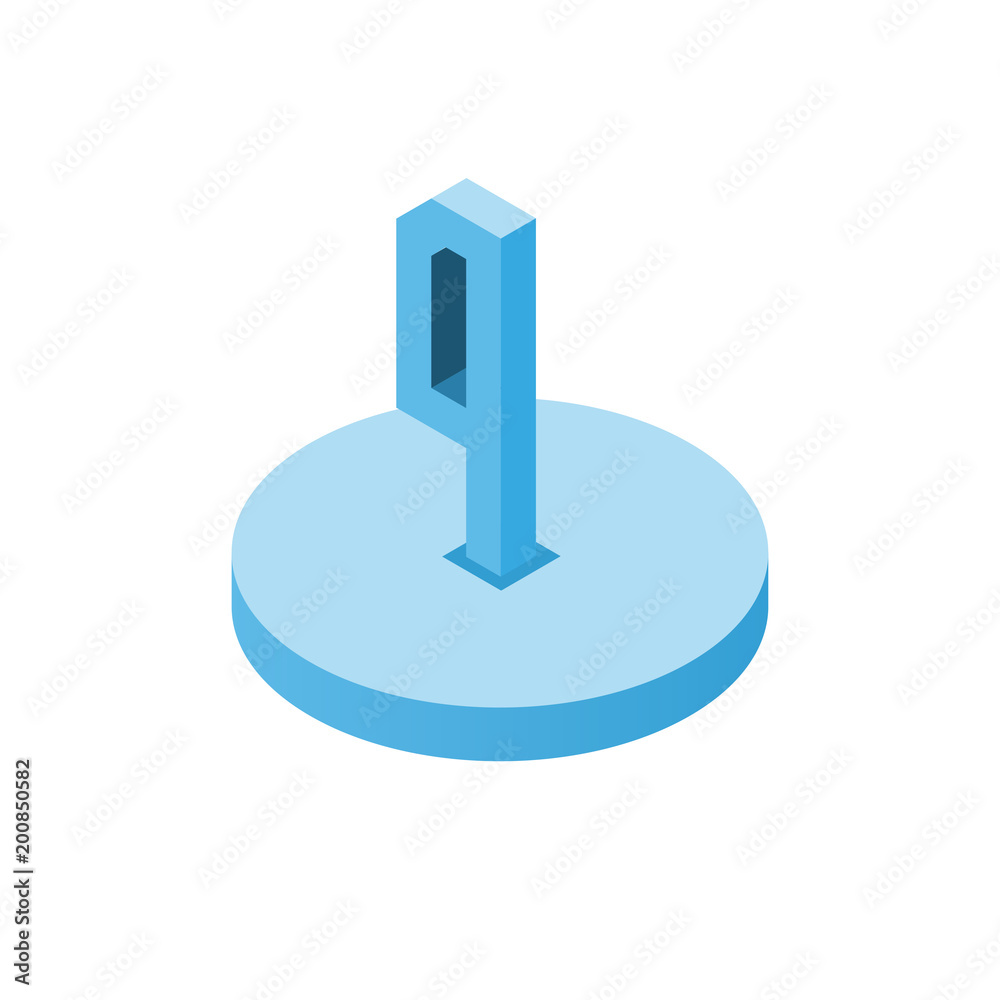 Isometric blue four icon on disk, 3d character Isometric blue four icon on disk, 3d character