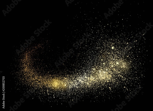 Space comet tail. Gold Sparkling Particles Vector Texture. 