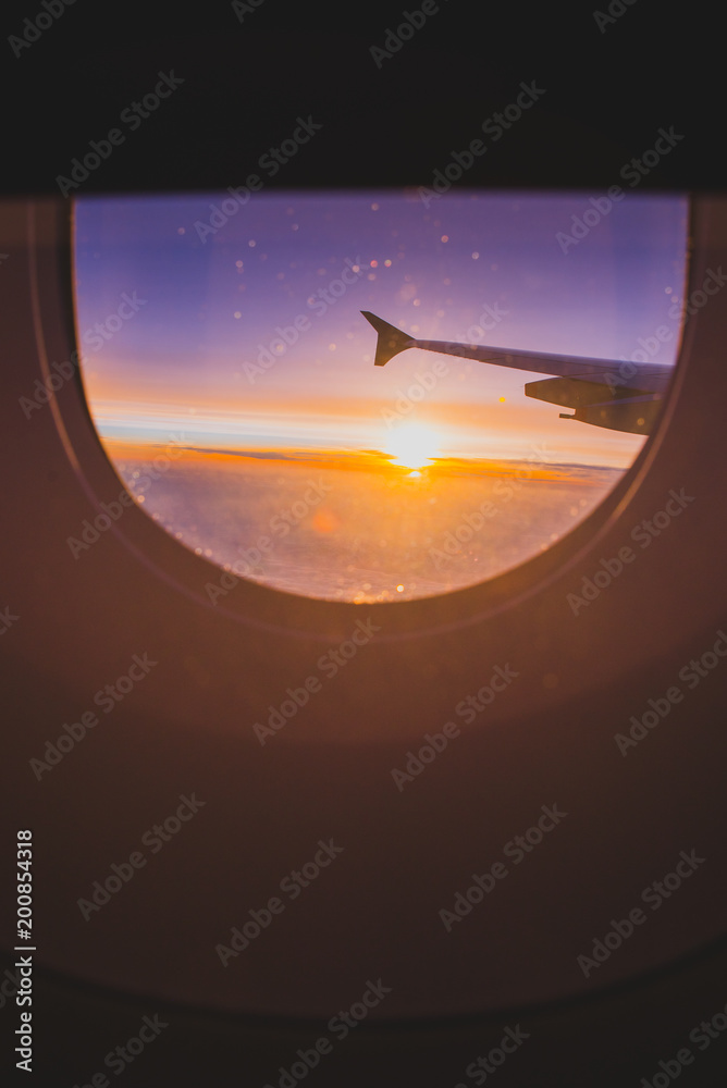 Airplane, wings, view, window sunset Airplane, wings, view, window sunset