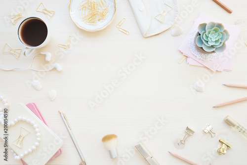 Female working space in pastel tones