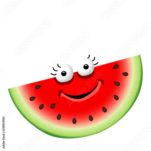 Fun cute cartoon watermelon character.Vector illustration, isolated, clip-art on a white background