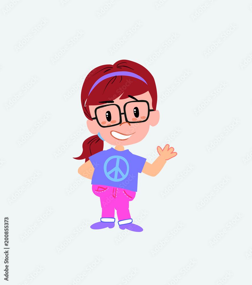 White girl with glasses showing something in positive attitude. White girl with glasses showing something in positive attitude.